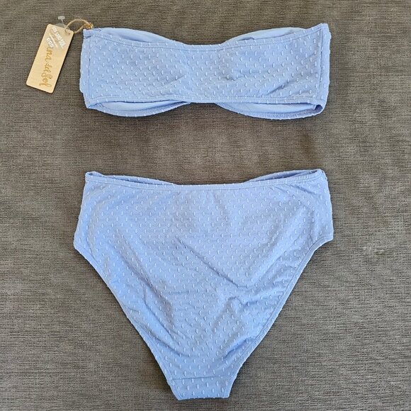 NWT CABANA DEL SOL Women's Light Blue Textured Belted Bikini Set Size Large - Picture 4 of 10